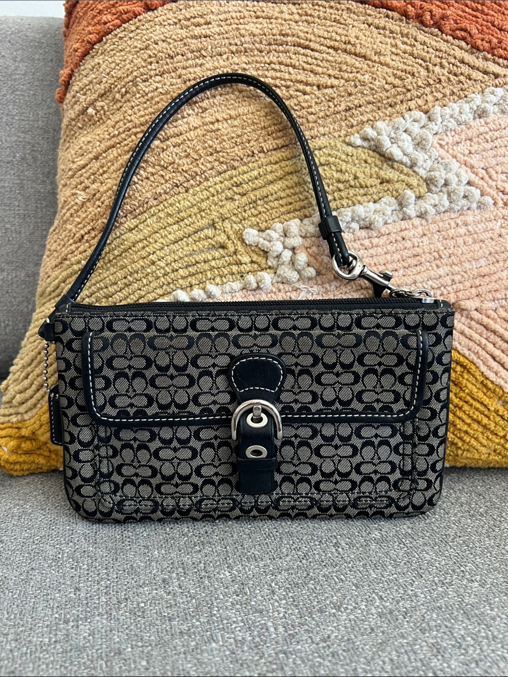 Coach Black and Gray Signature Jacquard Wristlet